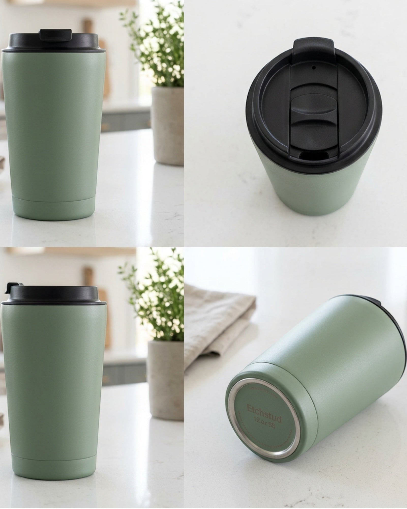 Etchstud Coffee Tumbler Sage 12 oz with Sip Lid