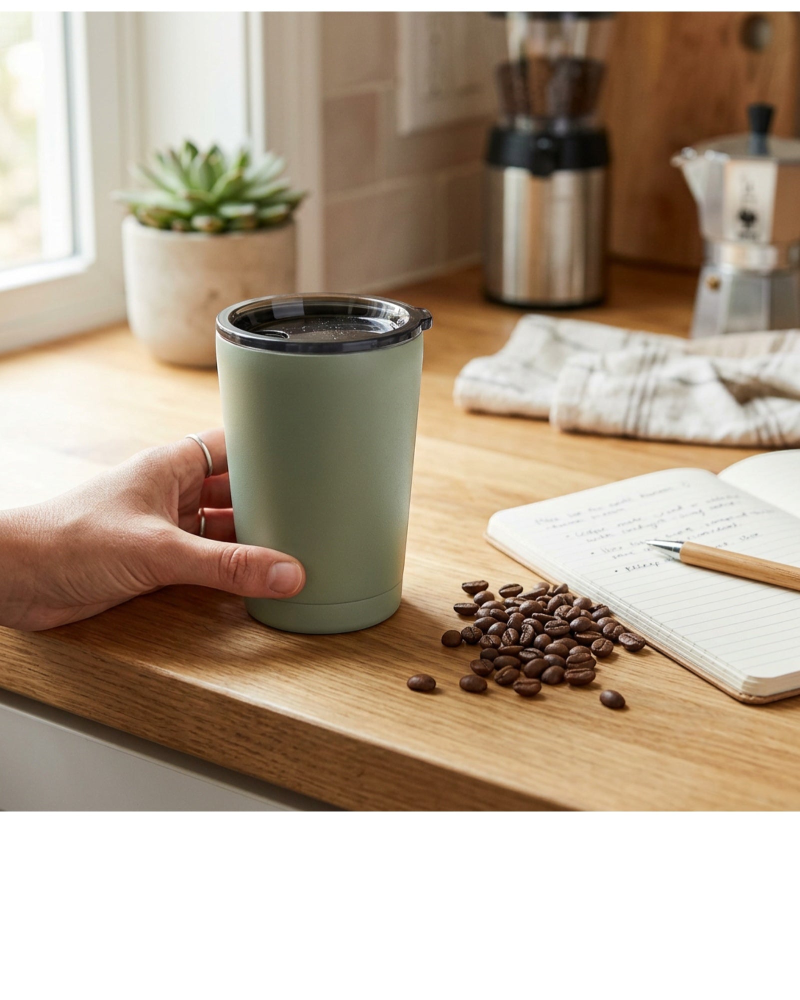 Etchstud Coffee Tumbler Sage 12 oz with Sip Lid