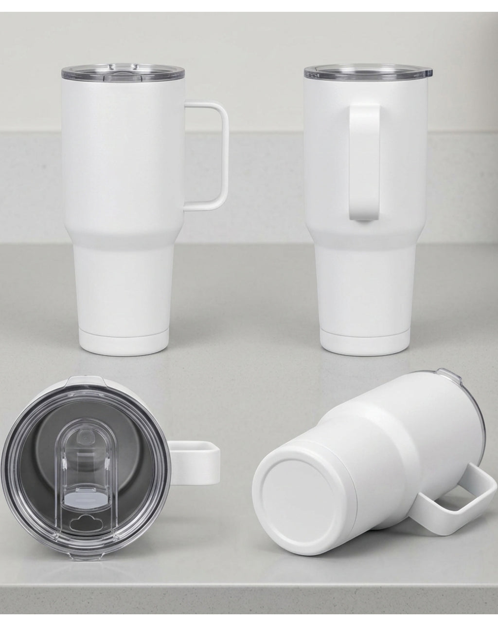 Etchstud Travel Tumbler White 30 oz with Handle