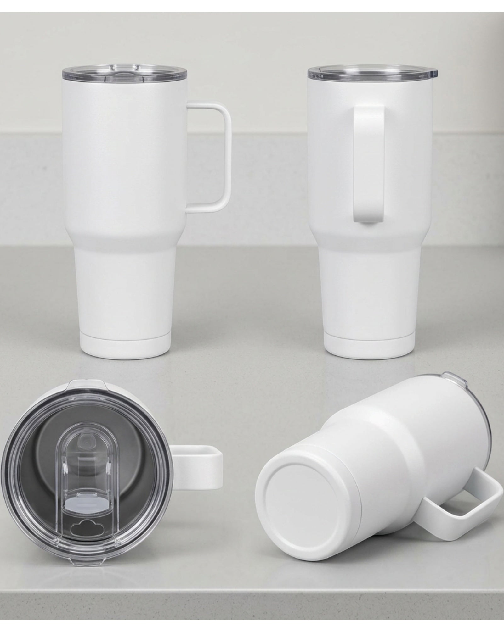 Etchstud Travel Tumbler White 30 oz with Handle