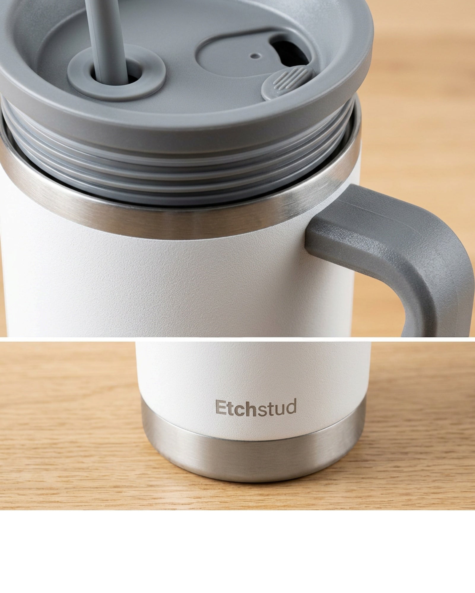 Etchstud Travel Tumbler White 30 oz with Handle